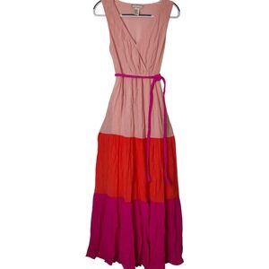 A. Calin by Flying Tomato Pink Tiered Sleeveless Colorful Maxi Dress Size Small